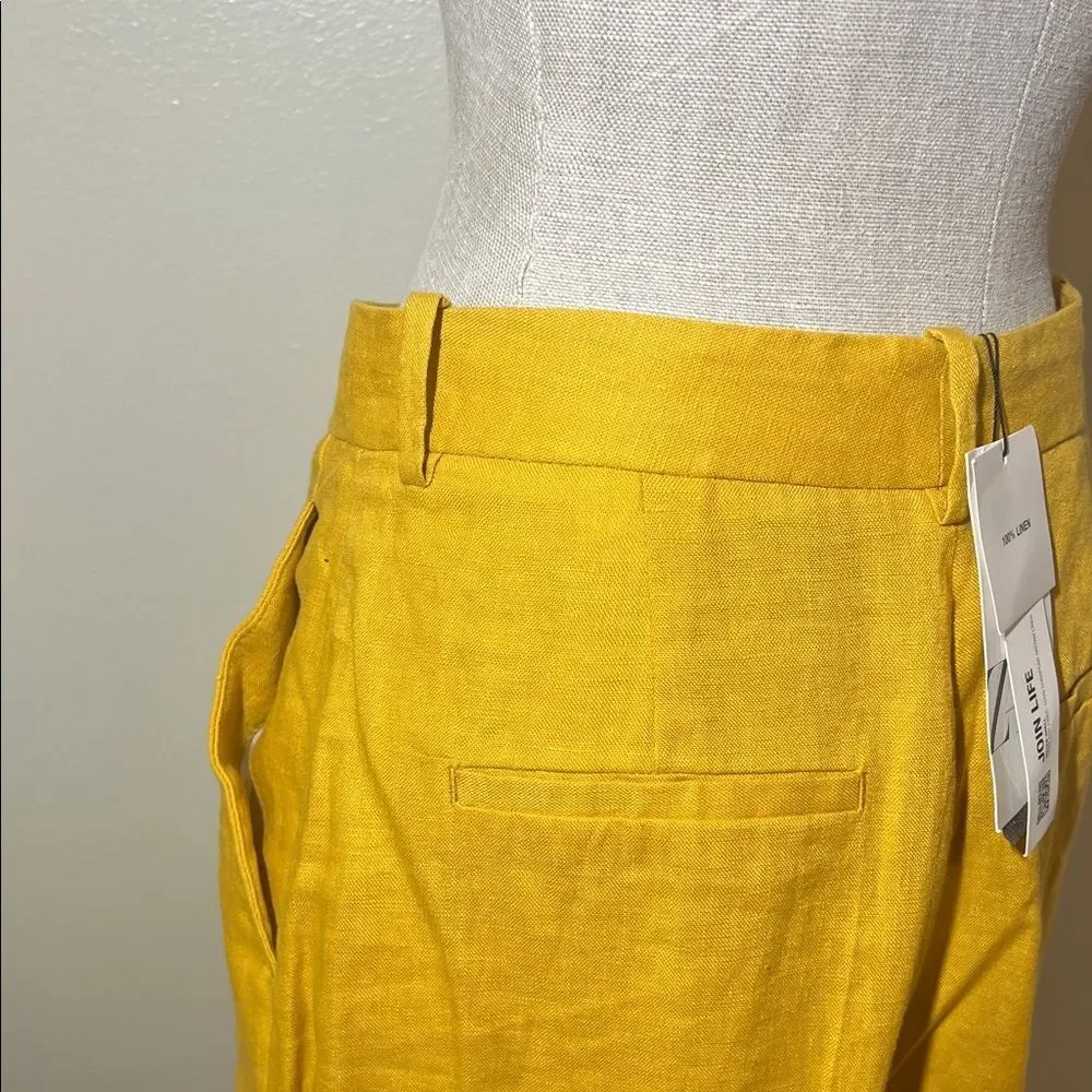 Zara High Waisted Mustard Linen Trouser Pants Size M NWT